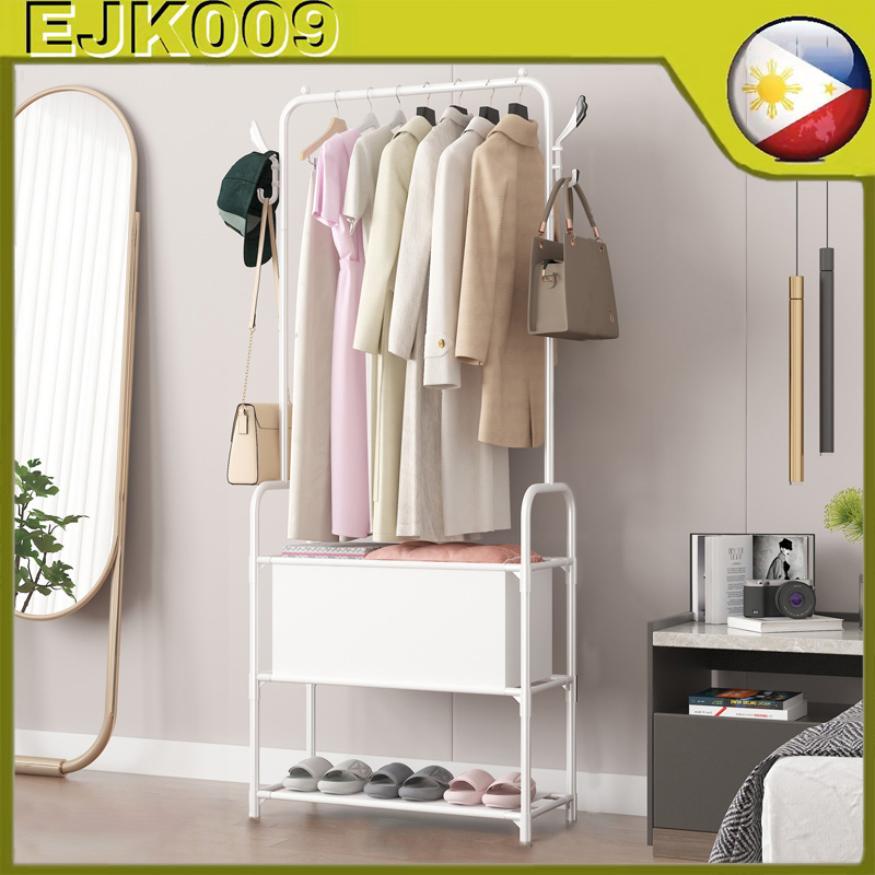 Coat Rack Floor-standing Clothes Drying Rack with Basket Multi ...