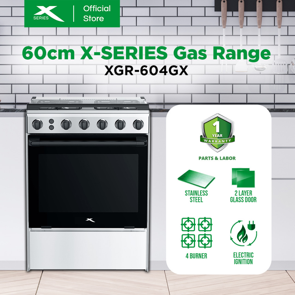 XSERIES 60cm Gas Range 4 Burner 67L Oven Electric Ignition LPG Source