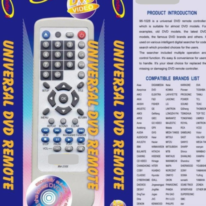 RM230E Universal DVD Remote Control DVD player Remote controller