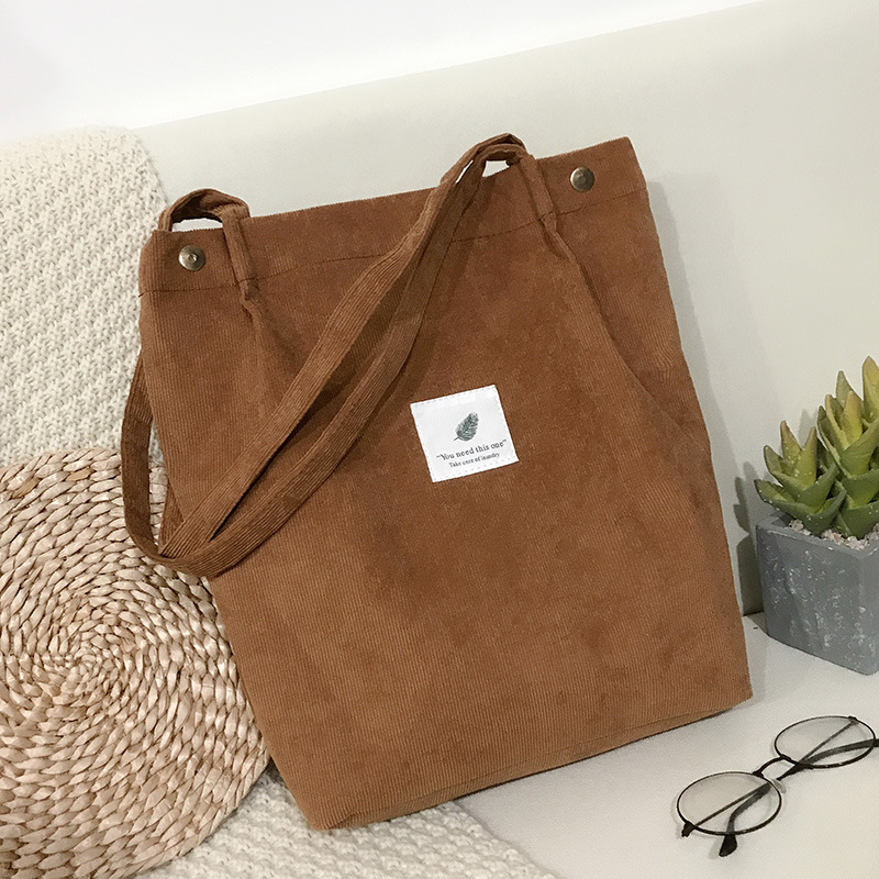 Korean Casual Simple Candy Color Corduroy Large Canvas Bag Tote