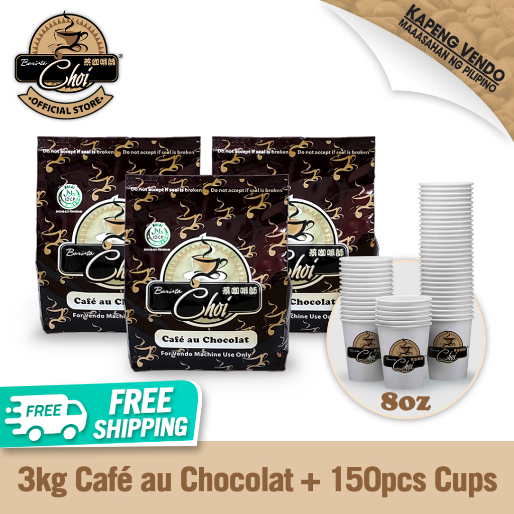 Barista Choi Vending Machine Supplies 3kg Cafe au Chocolat and 150pcs