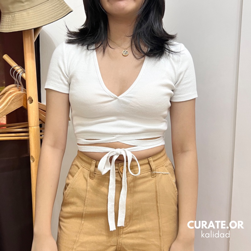 ZARA Wrap Around V Neck Ribbed Crop Top (Authentic Overruns) Shopee Philippines