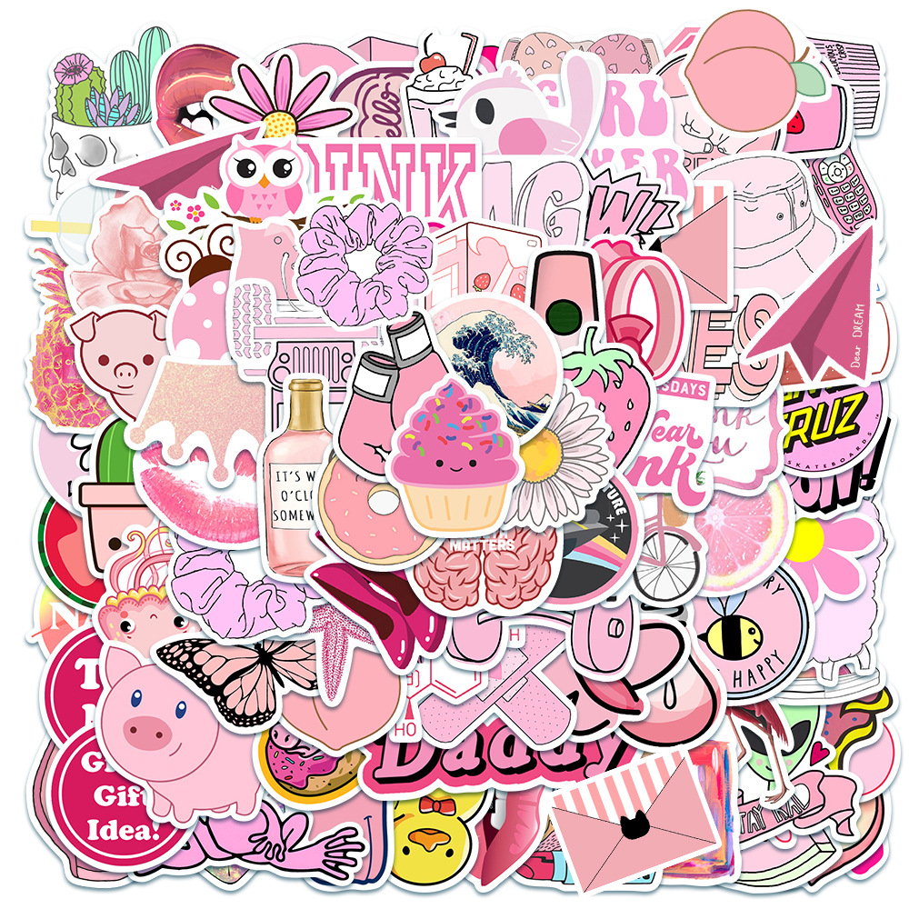 xs697-100 pcs pink small fresh graffiti waterproof sticker | Shopee ...