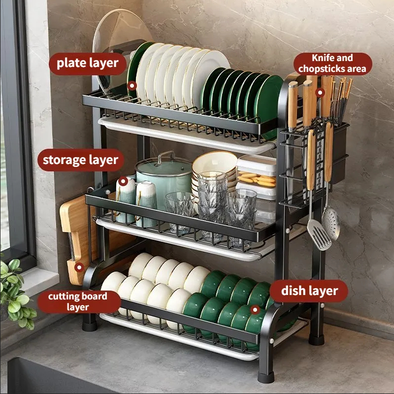 YHLAMP 2/3Tier Dish Rack Dish Drainer Drying Rack Kitchen Countertop ...