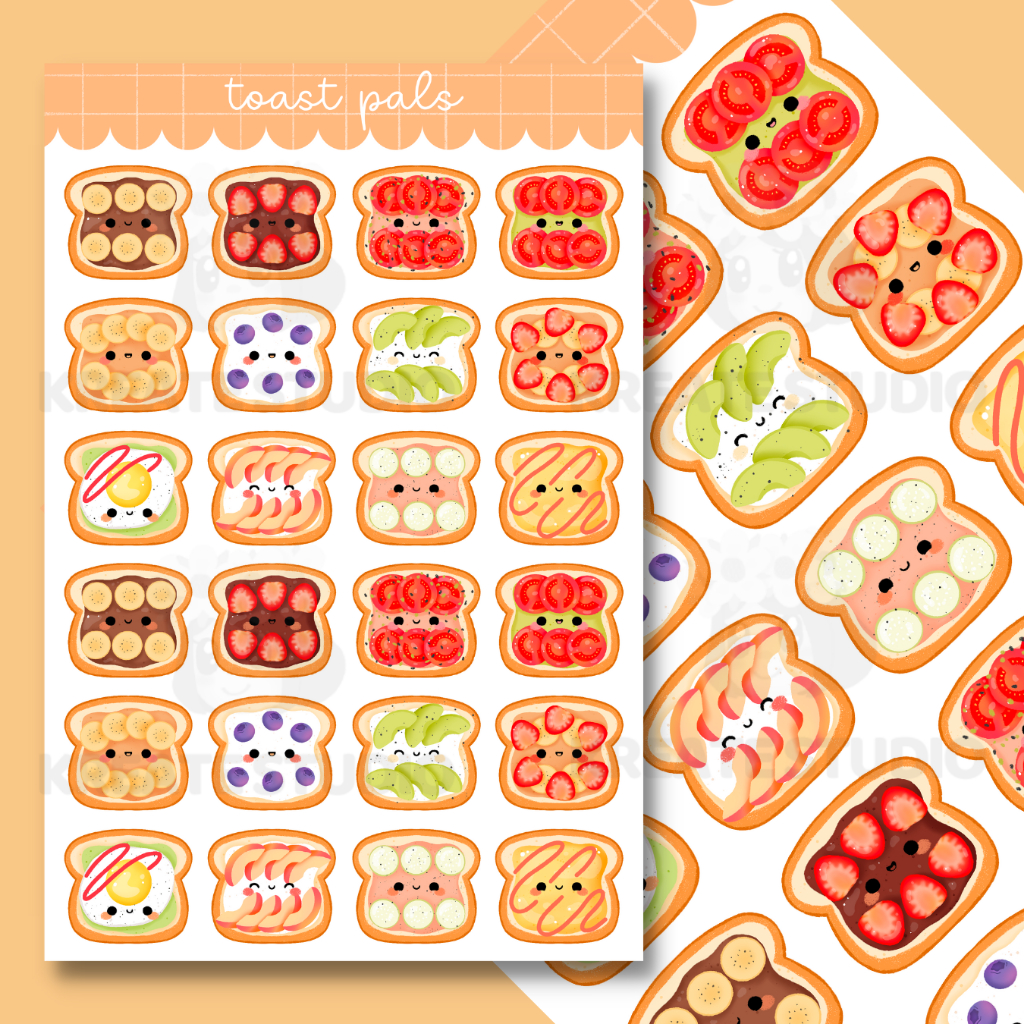 TOAST PALS Sticker Sheet Journal, planner, stationery, polco, deco