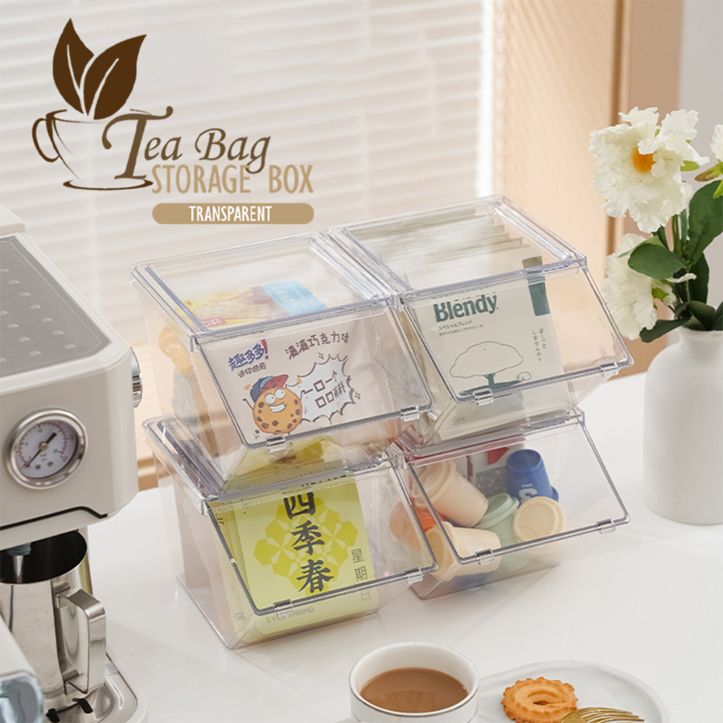 LOCAUPIN 1pc Clear Tea Bag Storage Container Lid Stackable Bin