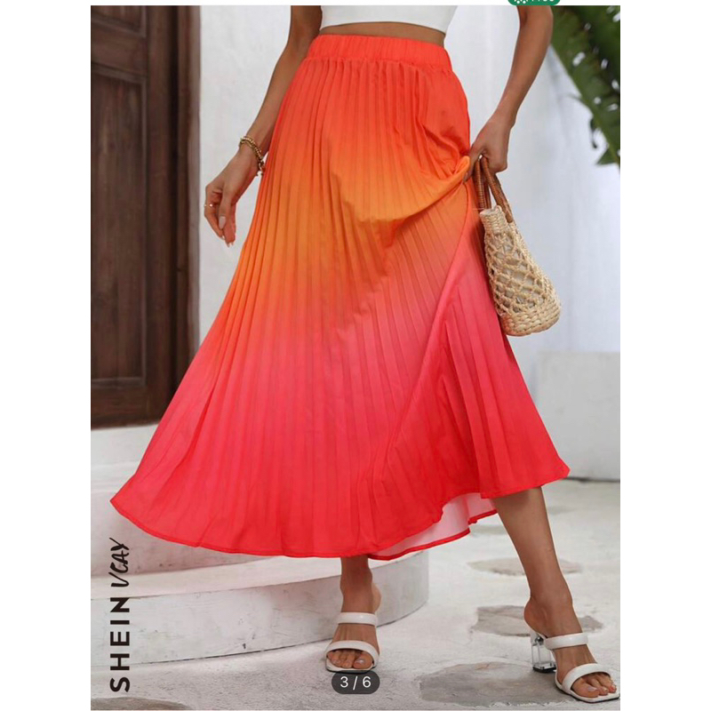 Shein New Pleated Maxi skirt with slit Small | Shopee Philippines