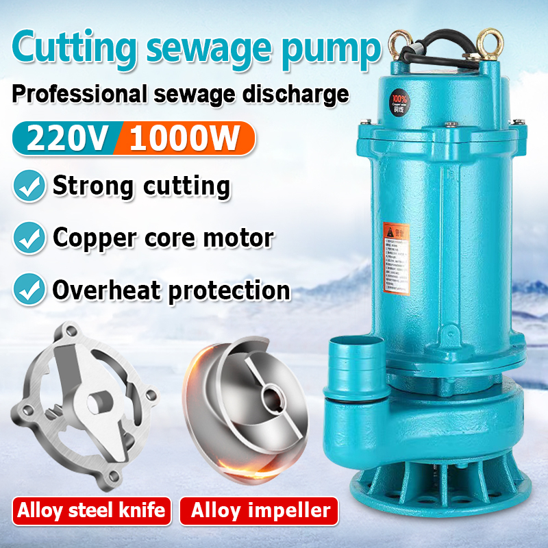 Sewage Submersible Pump 220V 1000W 2HP High Lift Water Pump Cutting