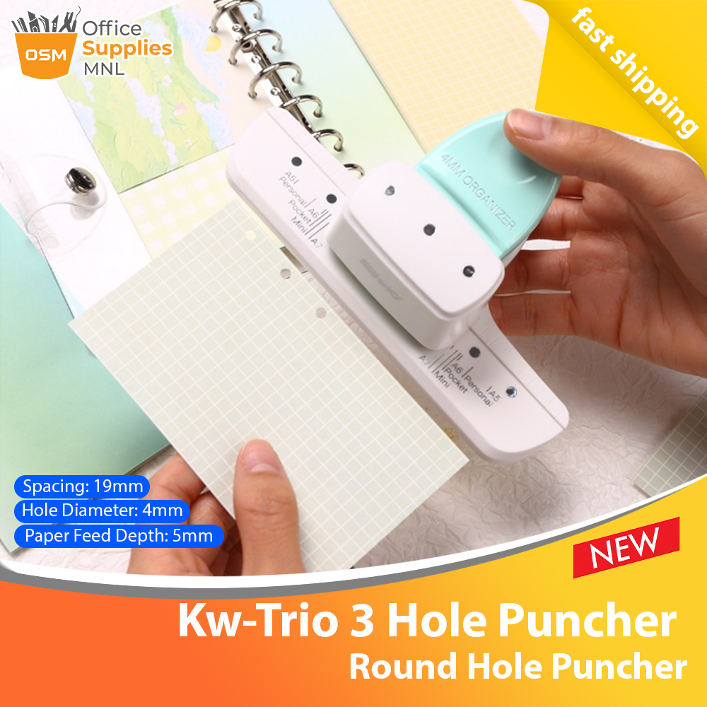 KWTRIO 3 Hole Paper Puncher A5 A6 A7 Handheld Loose Leaf Binder