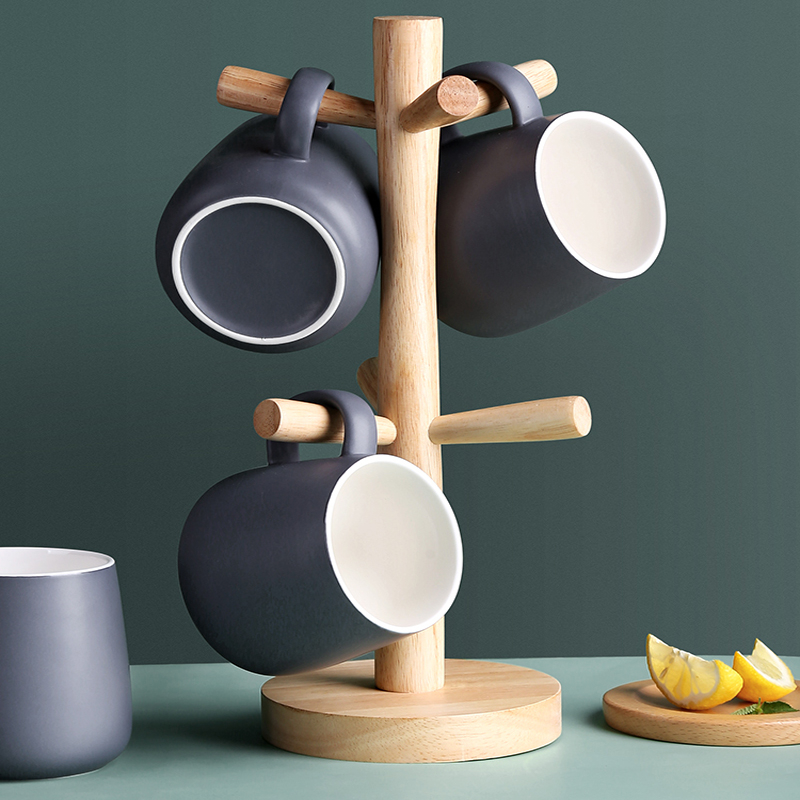 6 brackets Wooden Coffee cup mug glass Kitchen Drying cups rack holder