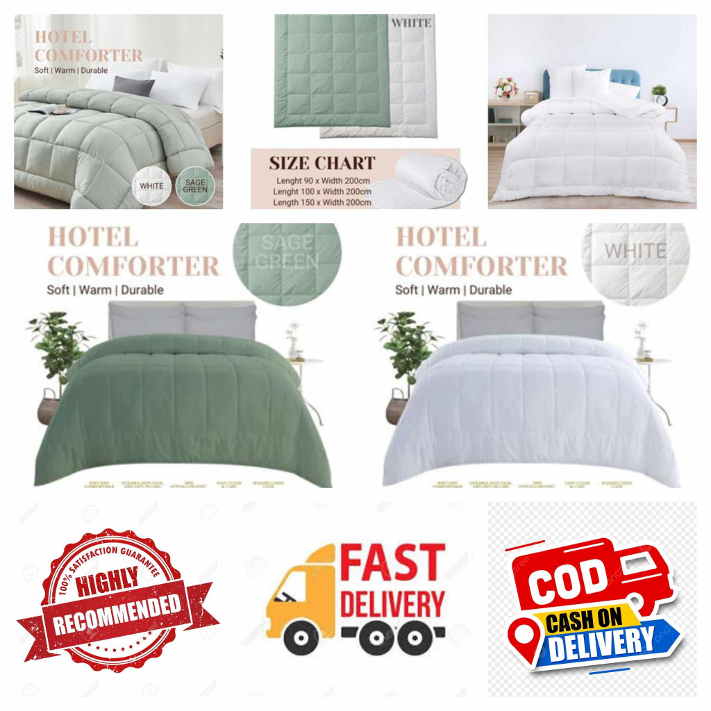 RRRIR Hotel Quality Comforter Type Cotton Quilt Thick White or Sage