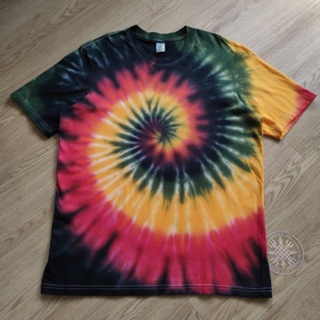 Adult Rasta Reggae Tie-Dye T-Shirt 100% Cotton - Red Green Yellow Spiral