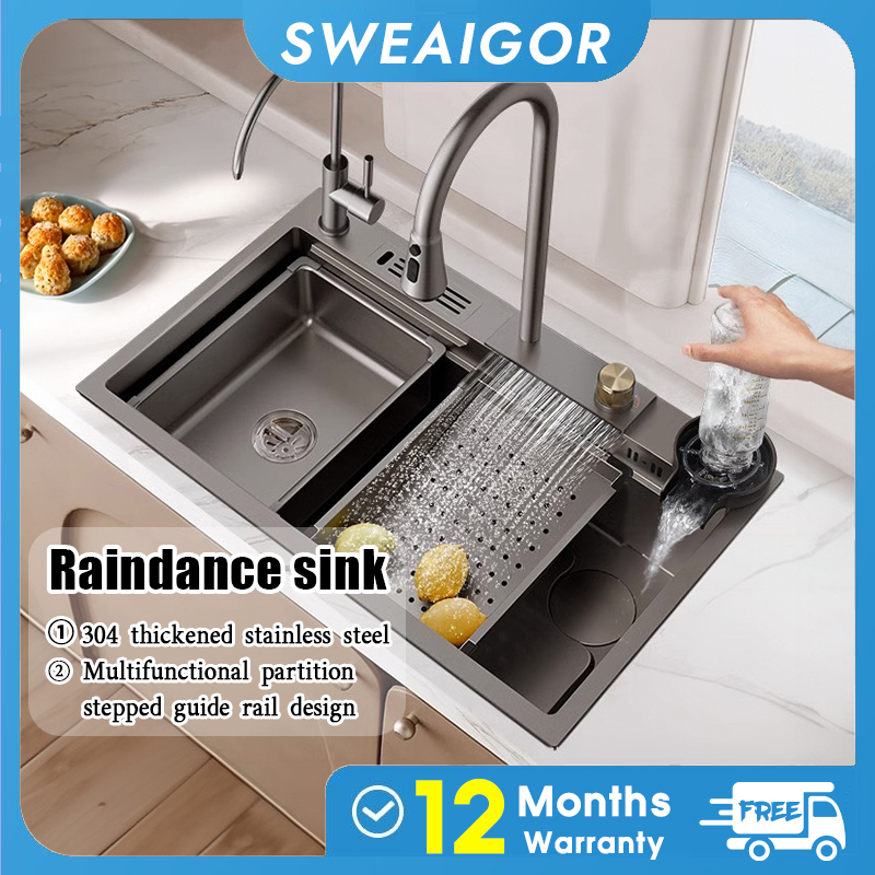 on hand! kitchen sink SUS304 stainless steel sink with waterfall pull ...