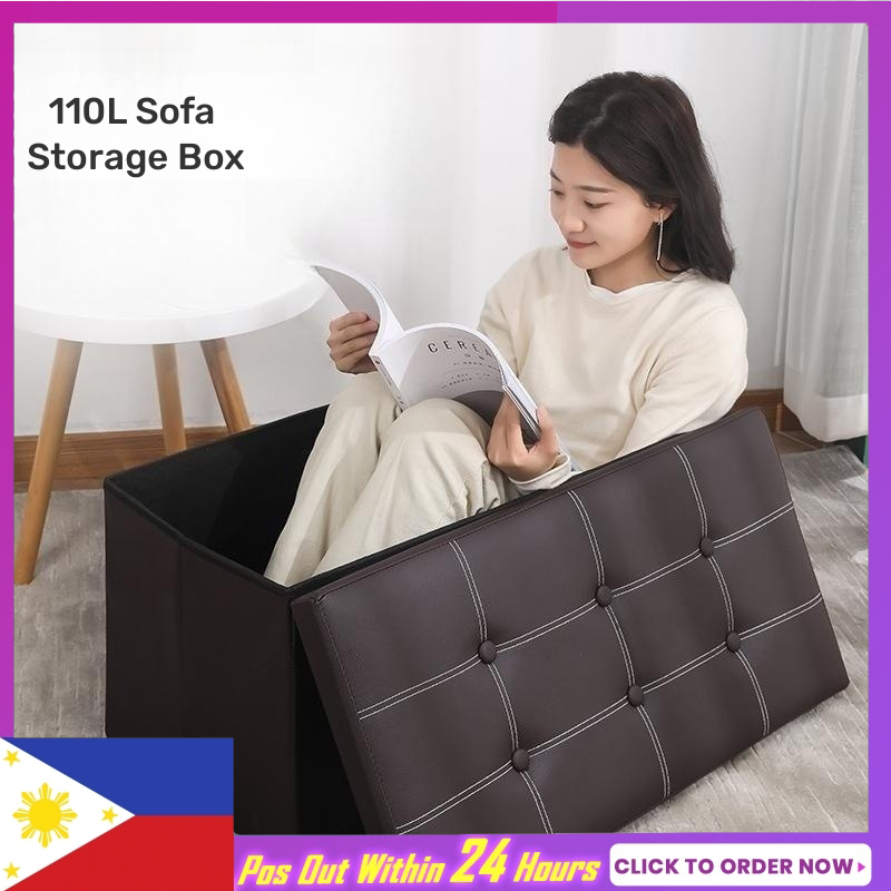 Leather Material Foldable Sofa Storage Box Organizer Folding Sofa