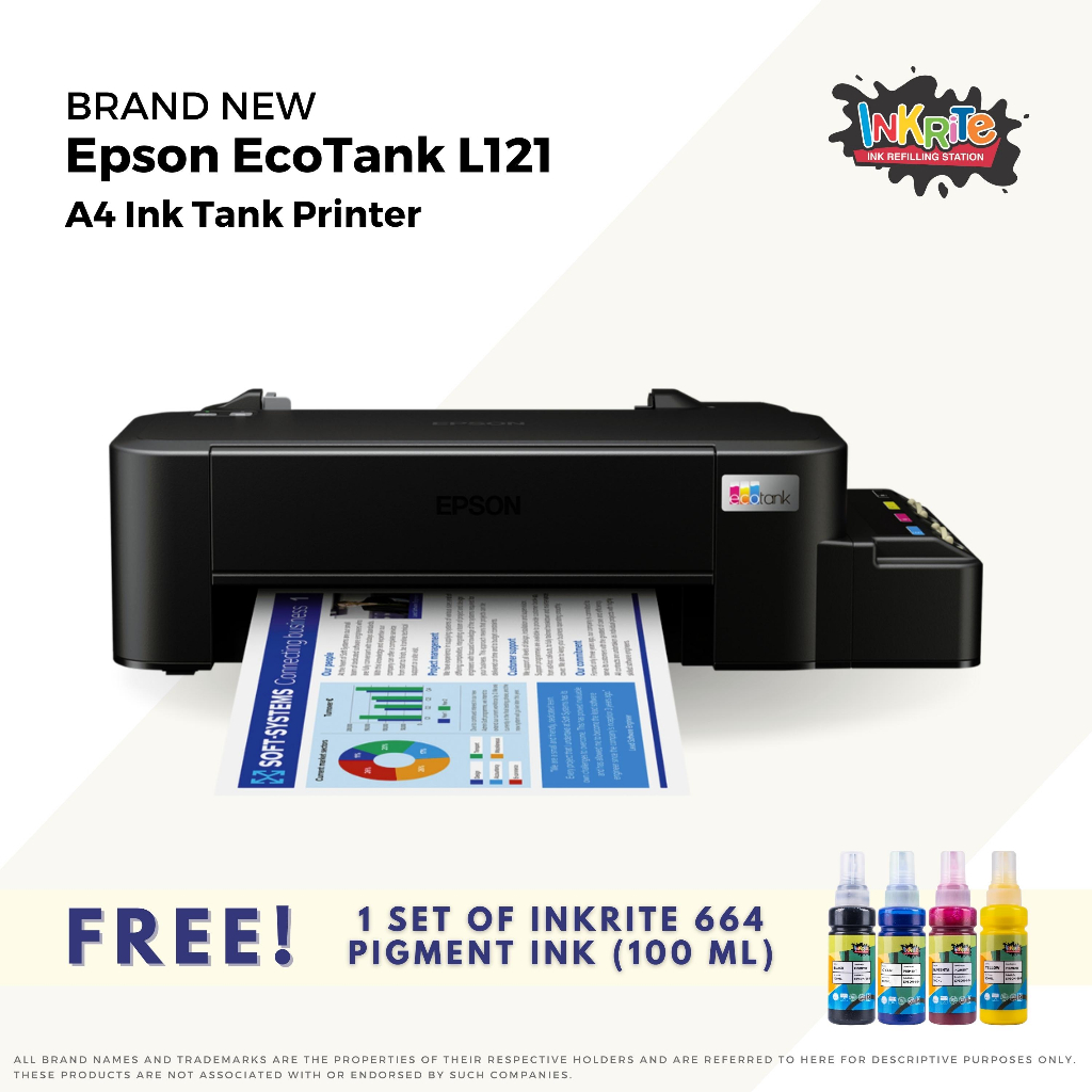 Epson EcoTank L121 A4 Ink Tank Printer With Inkrite Pigment Ink ...