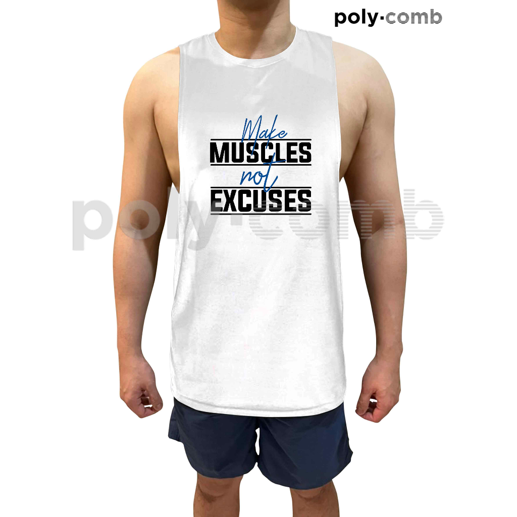 PolyComb Men's Gym Stringer White Tank Muscle Shirt with Assorted ...