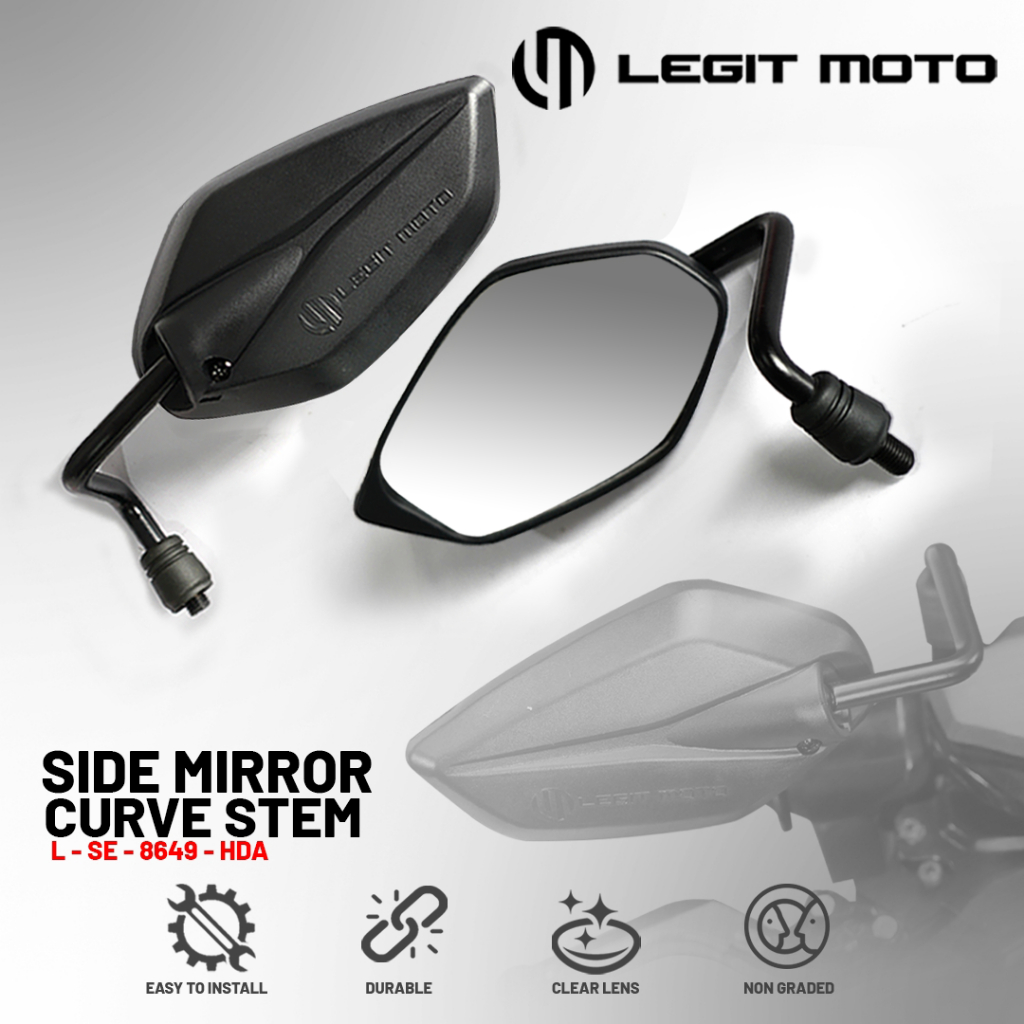 LEGITMOTO HONDA/YAMAHA CURVED STEM SIDE MIRROR NON-GRADED LENS L - Main Image