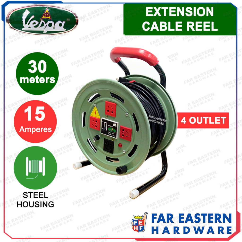 VESPA Extension Cable Reel Universal Outlet Socket Drum Type 30 Meters