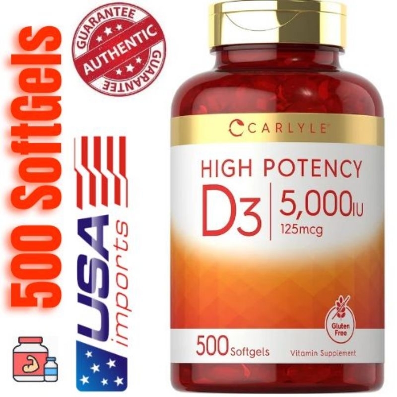 Vitamin D3 5000 iu , 500 softgels , 125mcg by Carlyle (Expiration date