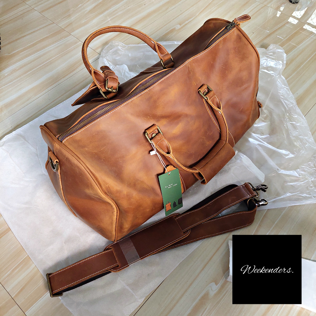 Travel Bag Full Grain Cow Leather Duffle Bag The Eunoia Weekender Large Vintage Brown Shopee Philippines