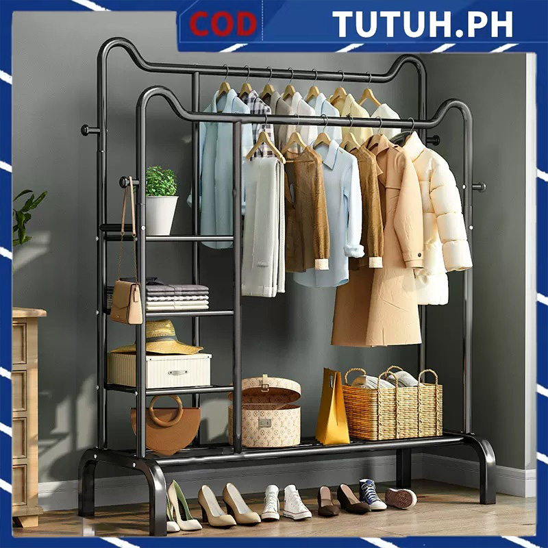 Multifunctional Clothing Rack with double Top Rod Floor-standing Drying ...