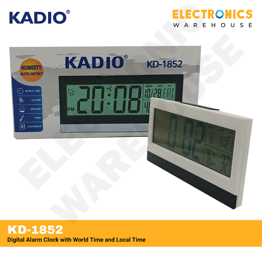 Kadio KD1852 Digital Alarm Clock with World Time and Local Time