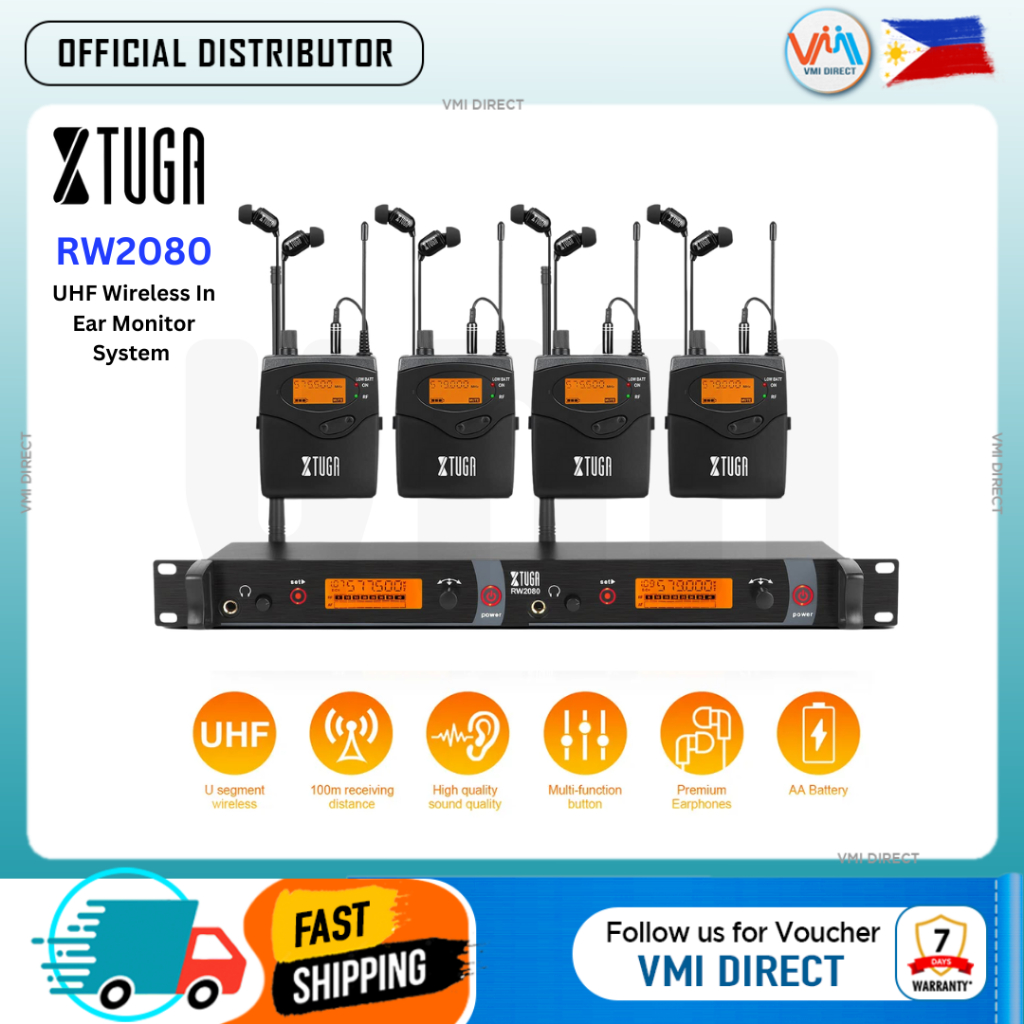 XTUGA RW2080 Whole Metal Wireless in Ear Monitor System 2 Channel 4