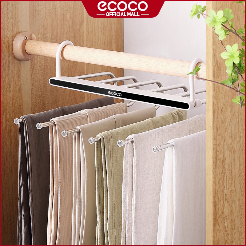 Ecoco Pants Hanger Folding Storage Rack for Trousers Clothes 6-in-1 ...