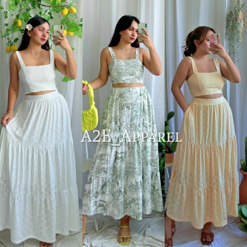 A2e Ivana Coords Eyelet Coords Coordinates Terno Crop Top With Maxi Skirt Shopee Philippines 6087