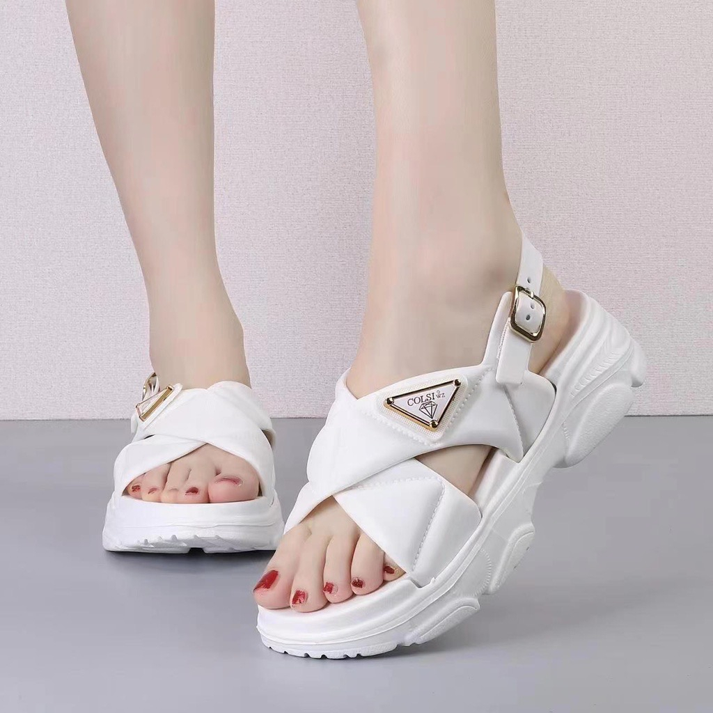New arrival bestseller korean summer fashion thick bottom fitflop cross design sandal for women 7767 Shopee Philippines