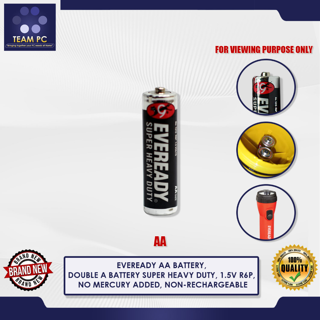 EVEREADY AA BATTERY, DOUBLE A BATTERY SUPER HEAVY DUTY, 1.5V R6P, NO ...