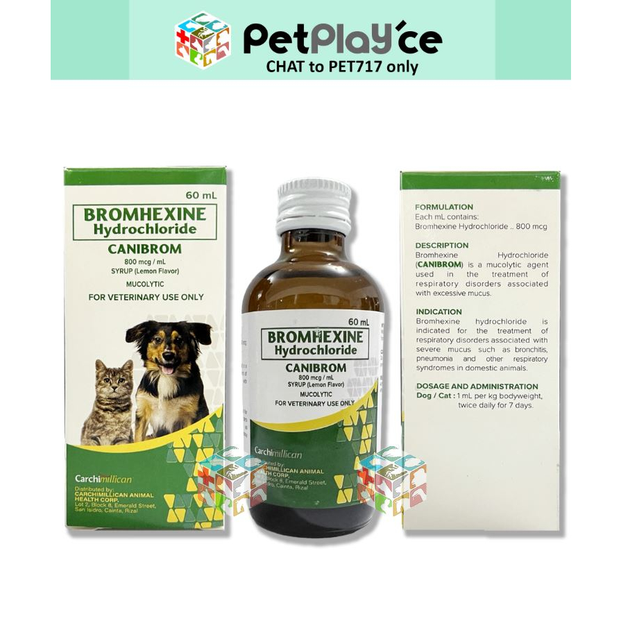 Canibrom ( Bromhexine Hydrochloride ) 60ml for Dog and Cat Pets Liquid ...