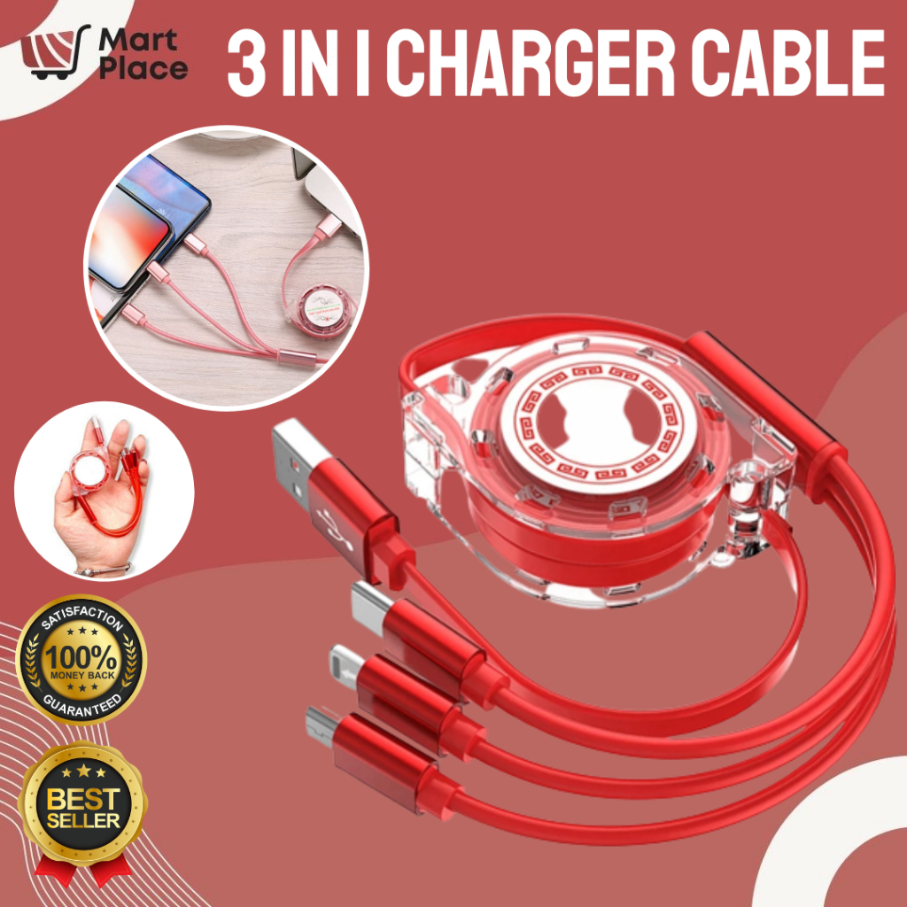 3 in 1 Fast Charger Cord Multiple Charging Cable USB Charge Cord