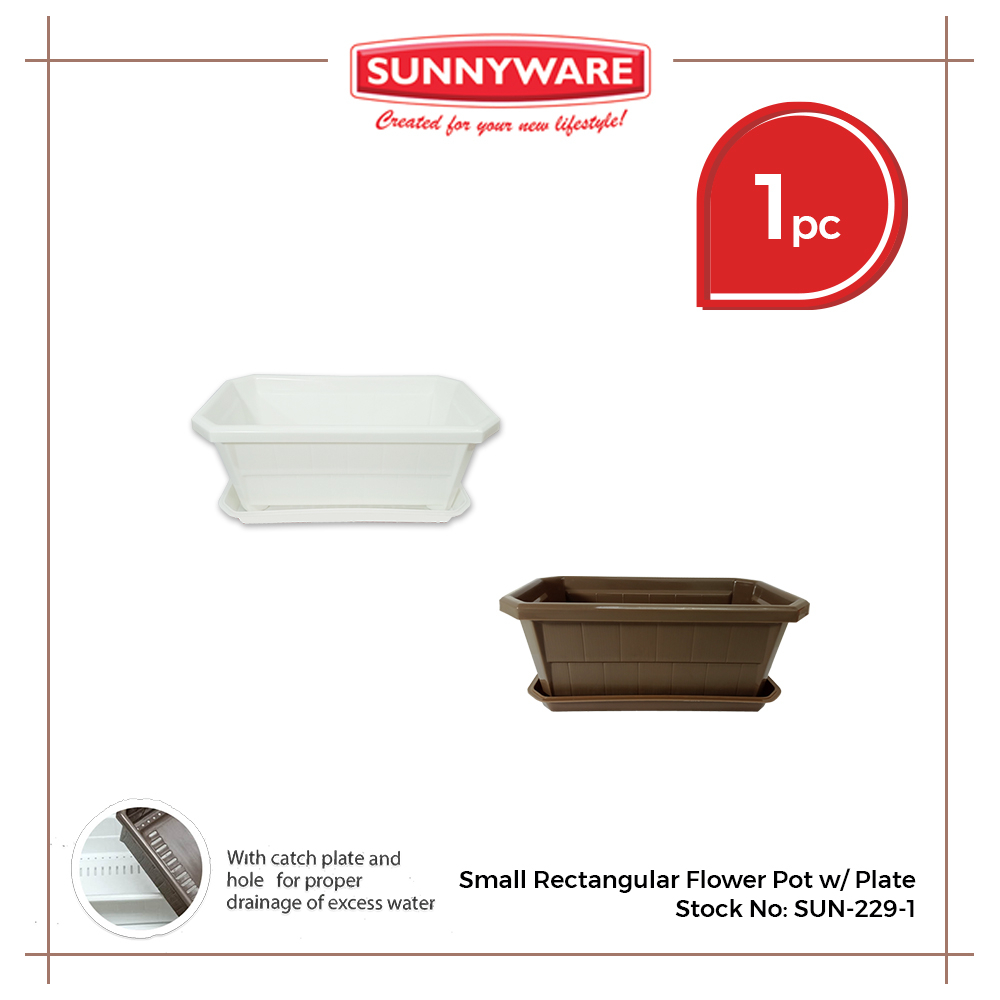 1pc Sunnyware 229-1 Small Rectangular Flower Pot w/ Plate | Shopee ...