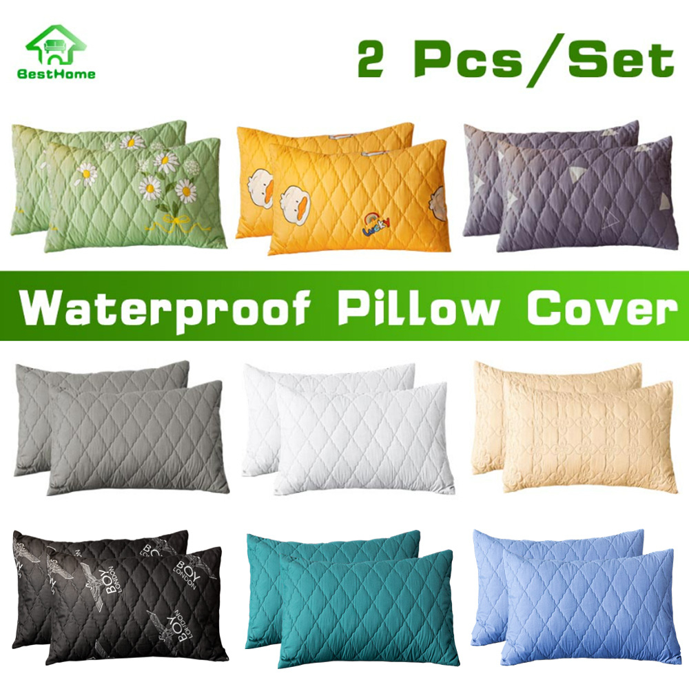 2 Pcs Quilted Pillow Cover Waterproof Pillow Protector Bed Pillowcase ...