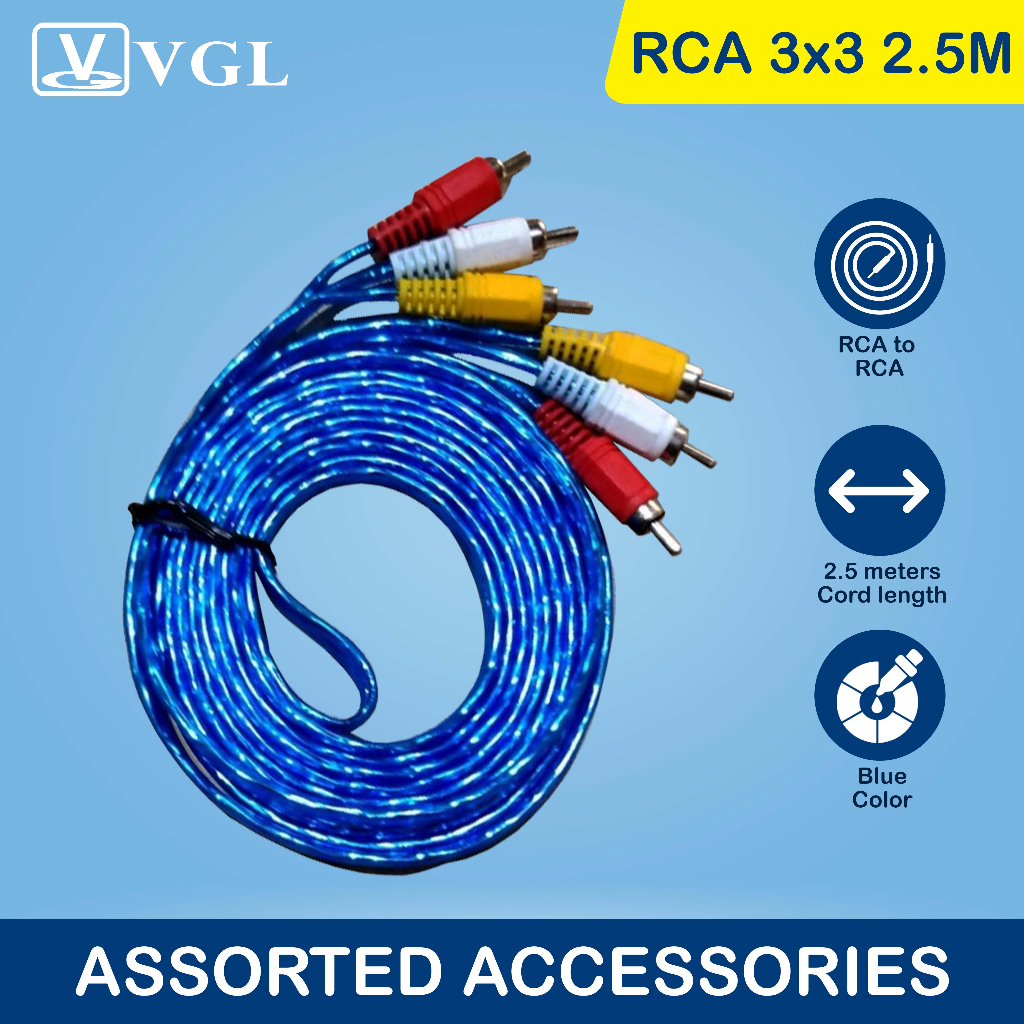 VGL RCA AUXILIARY CABLE ( RCA CORD 3x3 2.5m ) | Shopee Philippines
