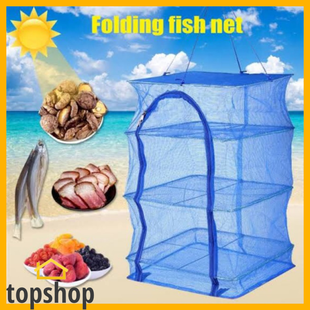 TOPSHOP 4 Layers Foldable Drying Fishing Net Rack Hanging Vegetable ...
