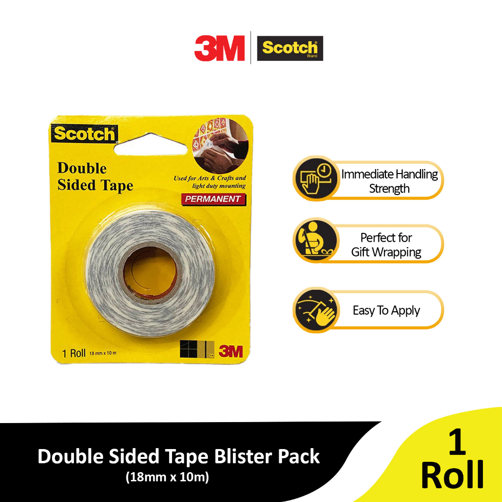 3M Scotch Double Sided Tape Blister Pack 9075, 18MMx10M [MSDS1810