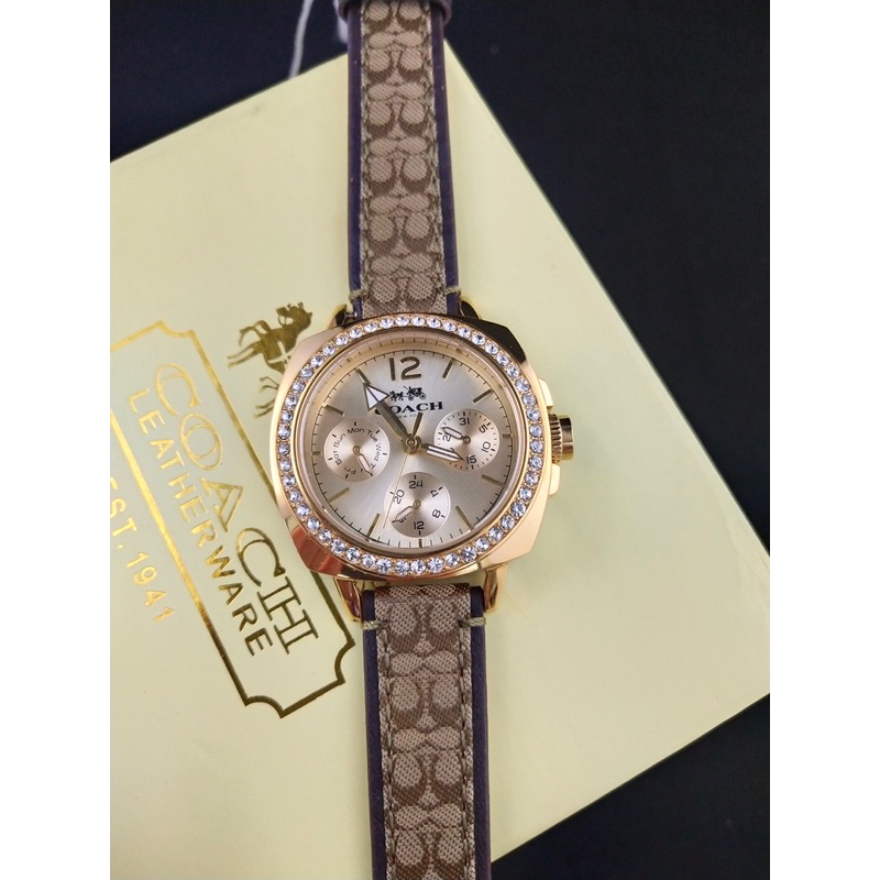 COACH Stopwatch chronograph stainless steel leather watch Shopee