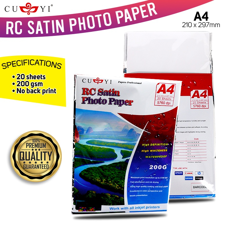 CUYI RC Satin RC High Glossy Inkjet Photo Paper No Backprint 200gsm