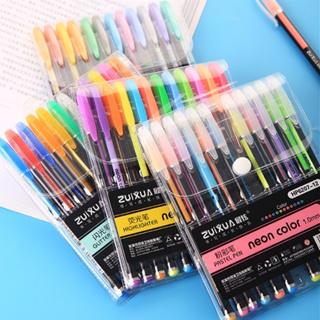 AS ZUIXUAN 48 Pcs Color Gel Neon color Pen Set Coloring Book Ink Pens  Drawing Painting Craft Art Neon