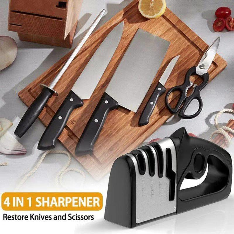 4 In 1 Kitchen Knife Sharpener stone Diamond Coated Fine Rod Scissors ...