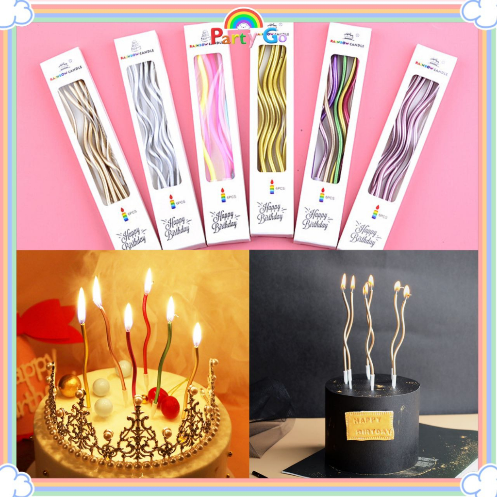 6PCS Metaliic Color spiral Candles birthday Candle Cake topper