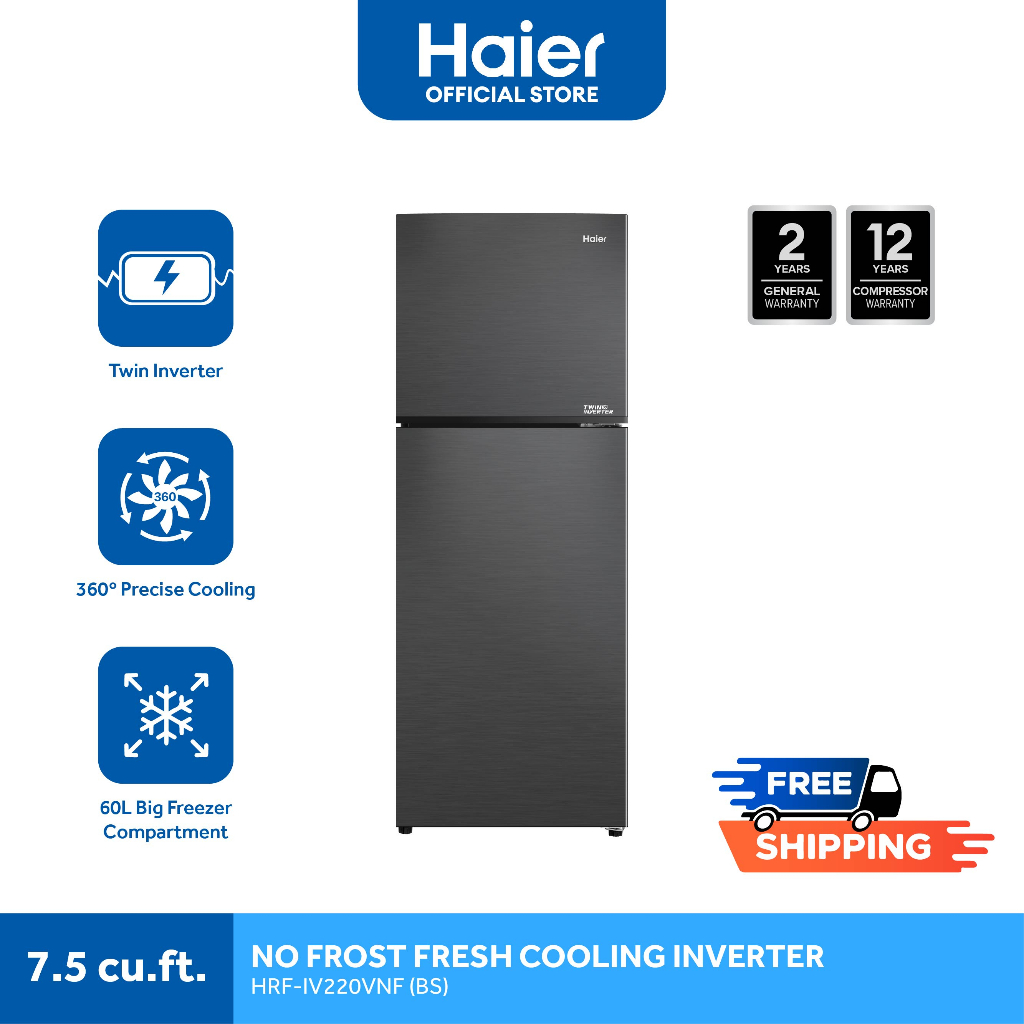 Haier HRFIV220VNF (BS) 7.5 cu. ft. Twin Inverter Two Door Refrigerator