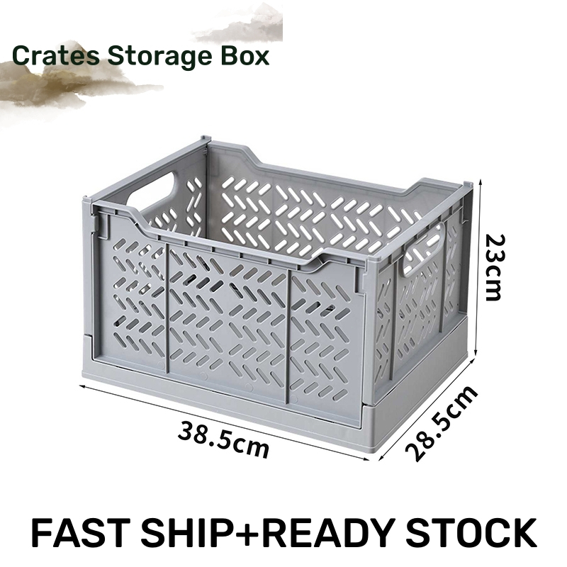 Plastic Foldable Storage Basket Collapsible Crates Stackable Storage ...