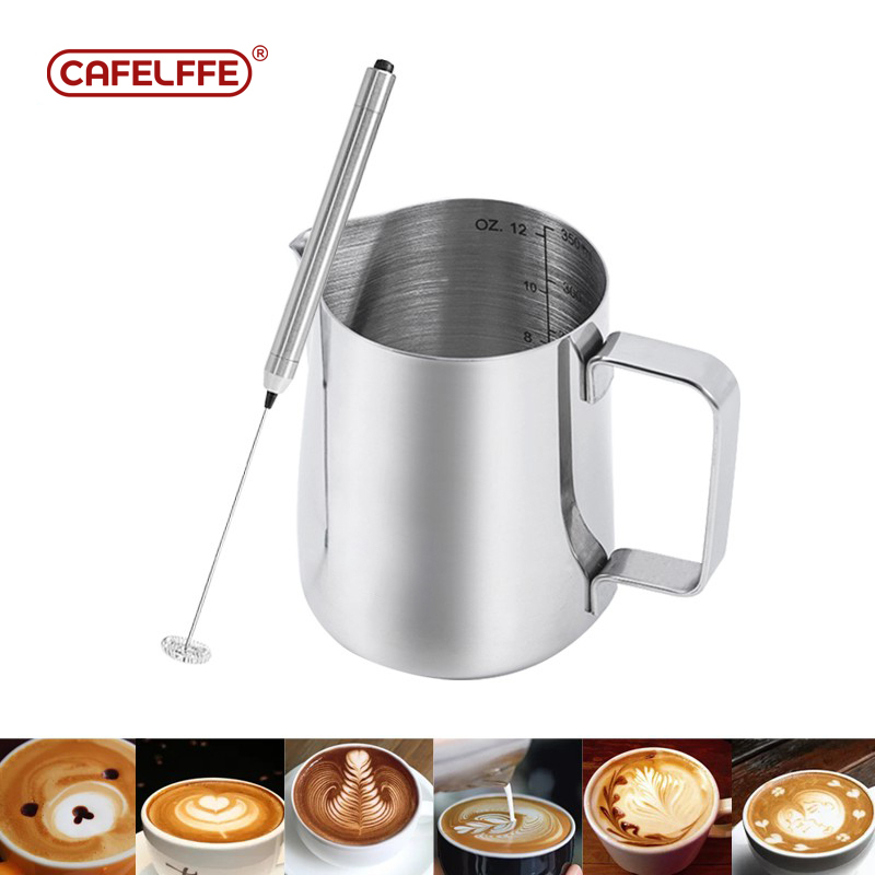 Cafelffe Electric Milk Frother And 350ml Stainless Steel Frothing