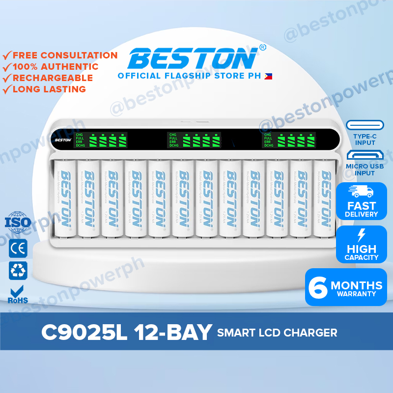 Beston C9025L 12 Bay Smart LCD Charger for Ni-MH AA AAA Battery ...