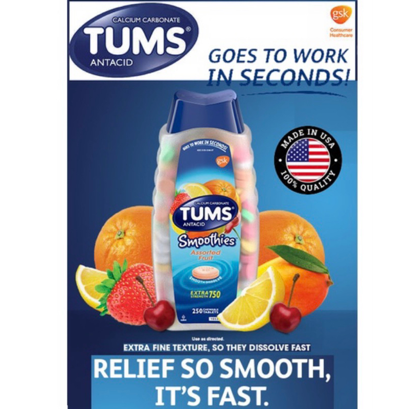 Tums Antacid Smoothies Assorted Fruit Extra Strenght Chewables 250s