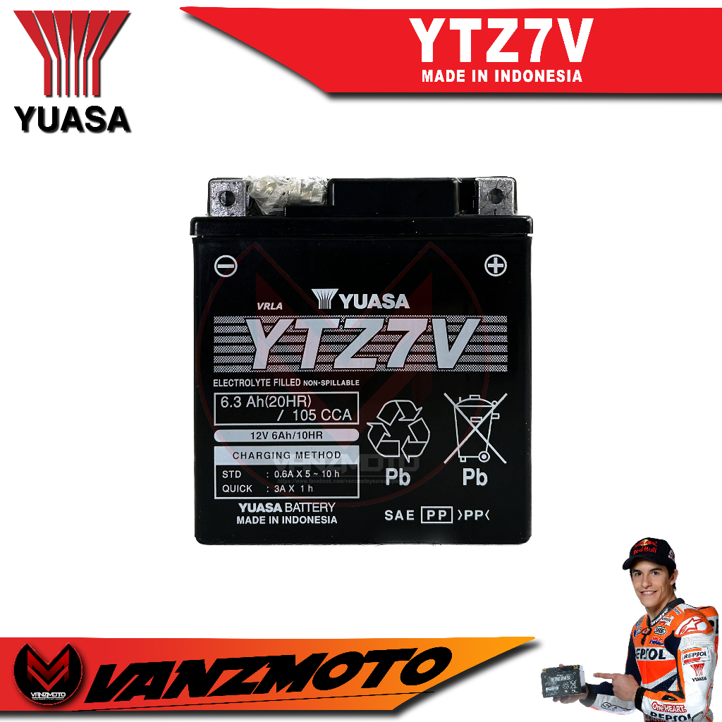 Yuasa YTZ7V Motorcycle Battery (INDONESIA) best for Yamaha Nmax v1