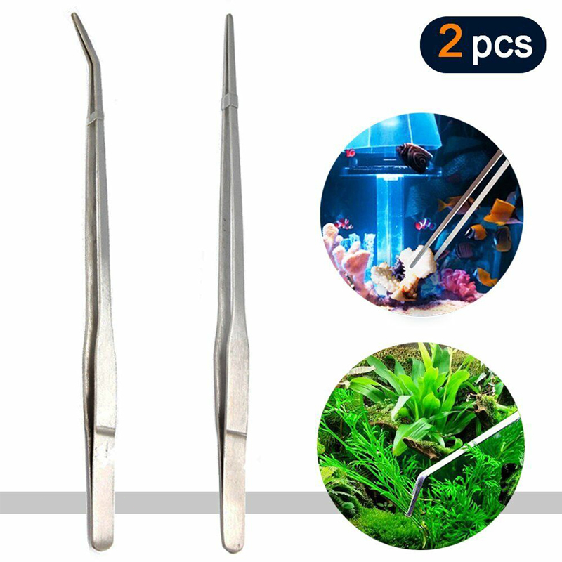 2Pcs Aquatic Plant Tweezers 31cm Stainless Steel Long Tweezer Straight ...